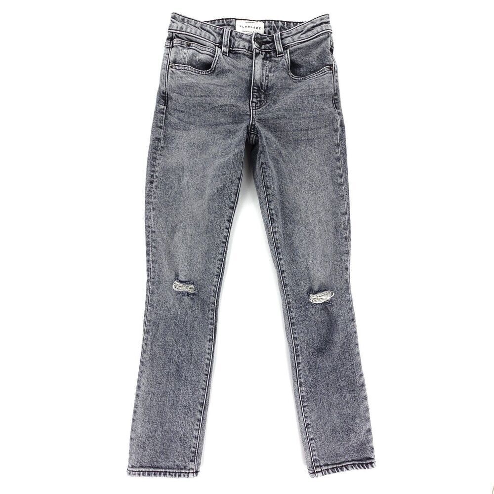 New Slvrlake Lou Lou Cropped Jeans Edge Of Town Slim Distressed Black 90s Grunge